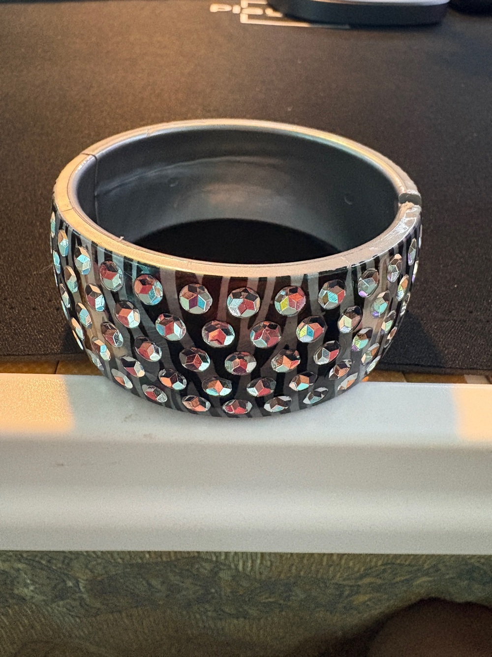 Crystal-Studded Black Bangle Bracelet - Women's Accessory